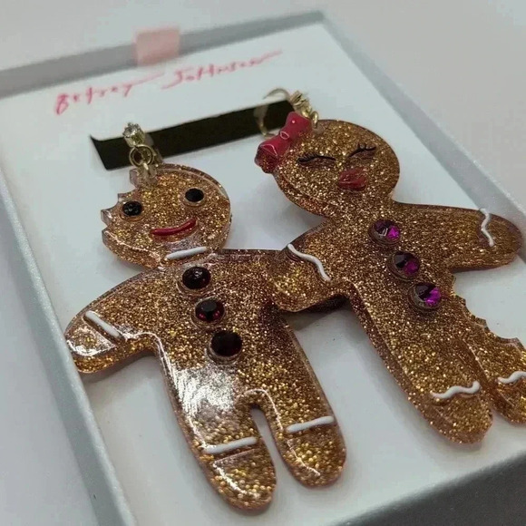 Betsey Johnson Jewelry - Betsey Johnson Gingerbread Couple Holiday Earrings Cookies NWT Christmas